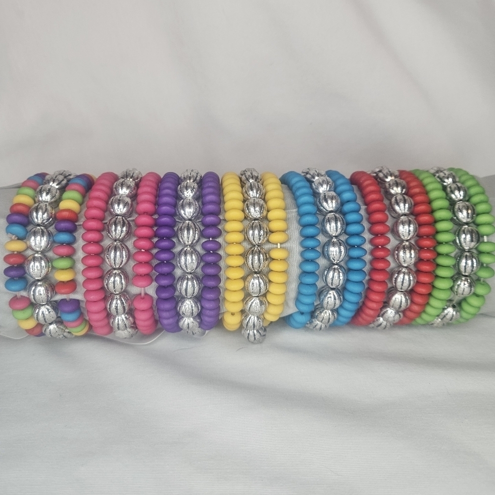 Bright Stretch Bracelet And Earrings Set Colorful Funky Stacking NWT Party